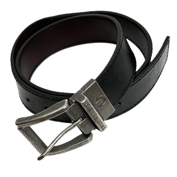 True Religion Lumin II Reversible Blk/brwn Roller Twist Simulated Leather Belt - Picture 4 of 10